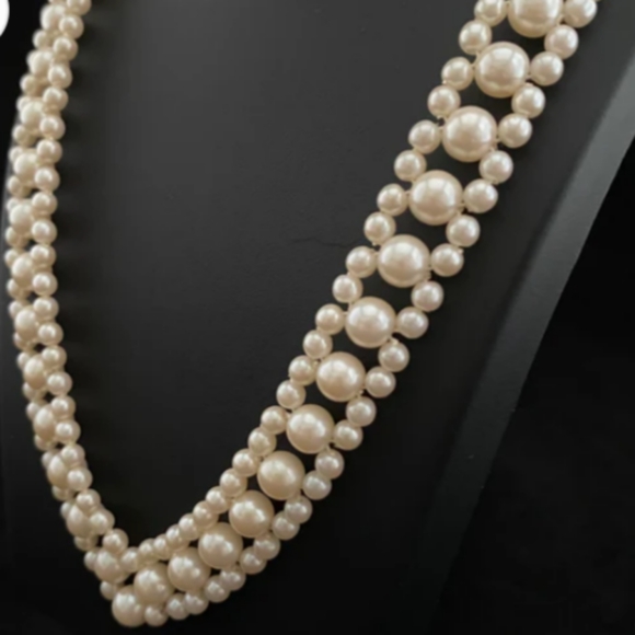 Vintage 60's - 70's  Faux Pearl Necklace Choker with Earrings Set - Picture 2 of 9